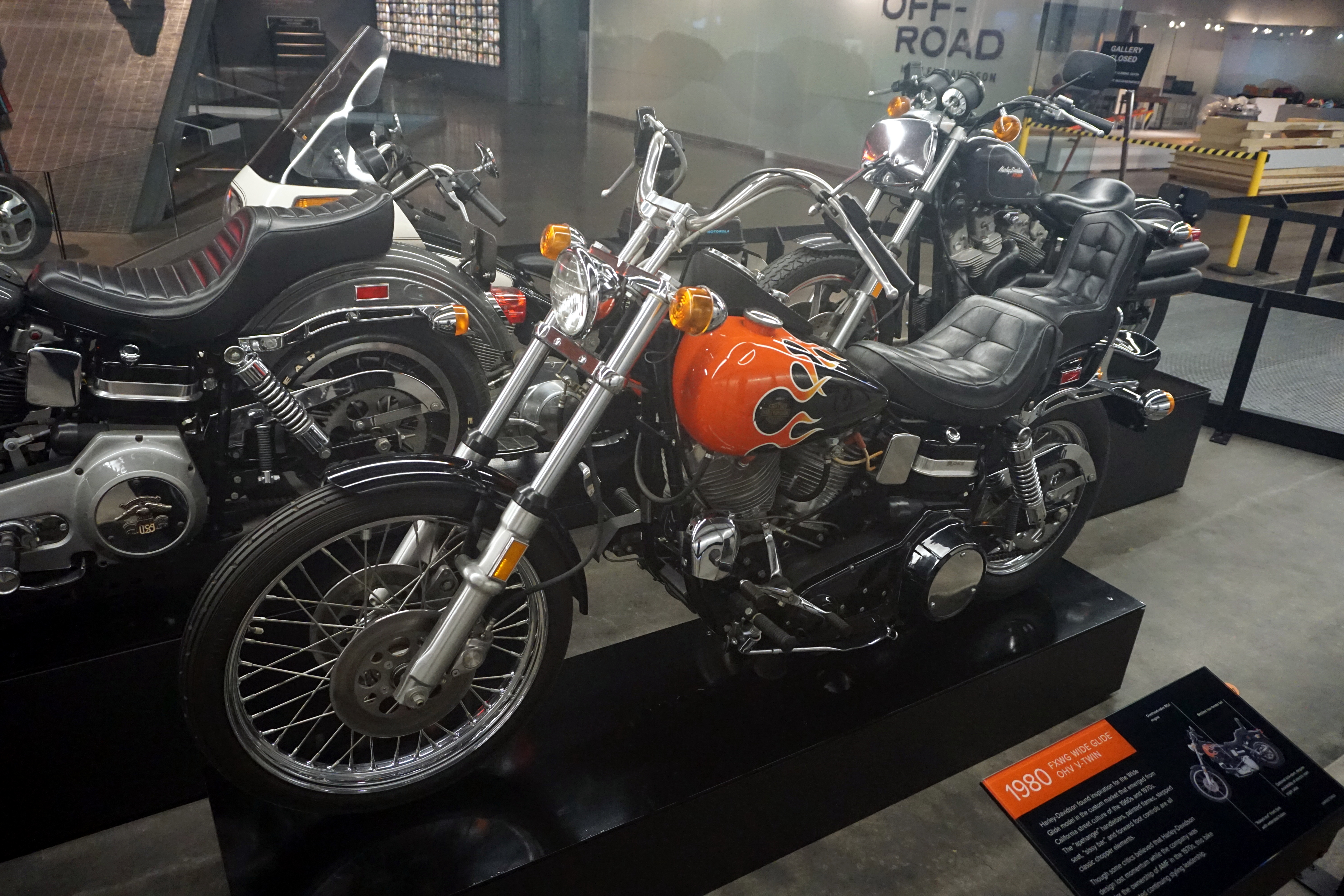 Museum-quality side profile of a 1980 Harley-Davidson FXWG Wide Glide from the AMF ownership era.